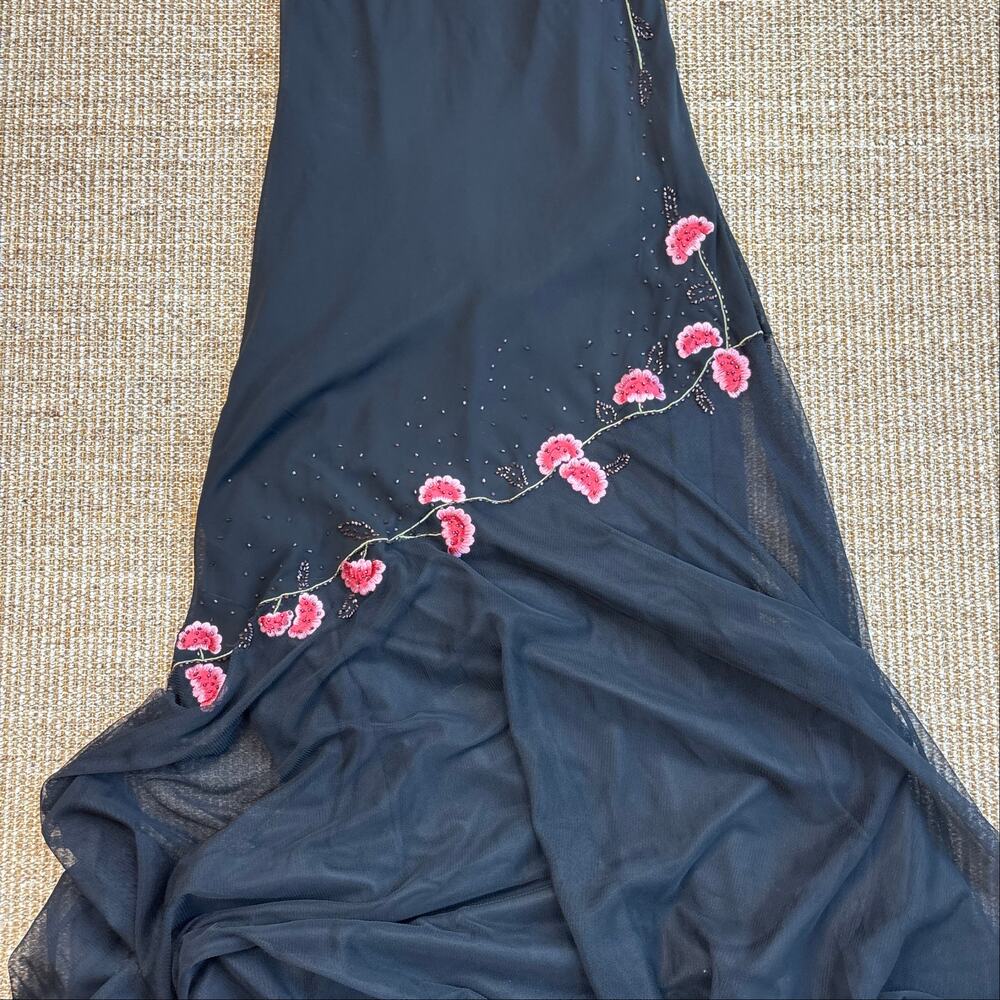 🌸 Dress Barn Embroidered Beaded Cherry Blossom Maxi Dress | Size S | Black - Picture 6 of 11
